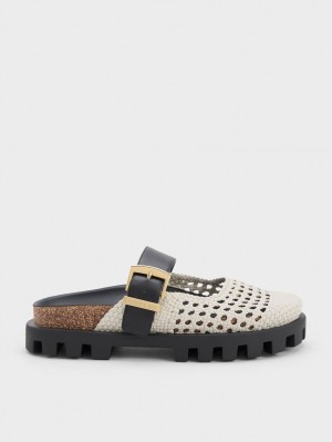 Mules Charles And Keith Woven Buckled φλατ ασπρα | 06819-EYUP