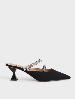Mules Charles And Keith καμβα Double Gem λουρακια μαυρα | 10286-AESC