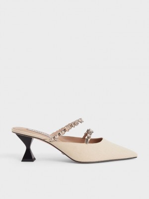 Mules Charles And Keith καμβα Double Gem λουρακια Μπεζ | 90763-FCKU