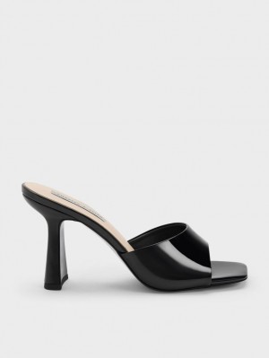 Mules Charles And Keith λουστρινι Square toe με τακουνι μαυρα | 40159-ZKUF
