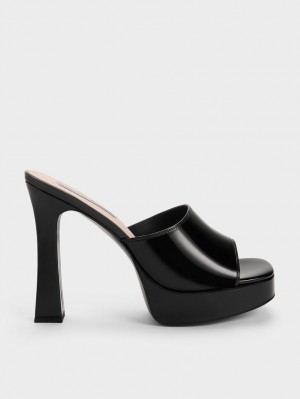 Mules Charles And Keith flatforms Block Heel μαυρα | 23659-OTPI
