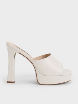 Mules Charles And Keith flatforms Block Heel κρέμα | 25480-SCKL