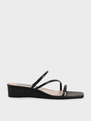 Mules Charles And Keith strappy Wedge μαυρα | 93675-HZNF
