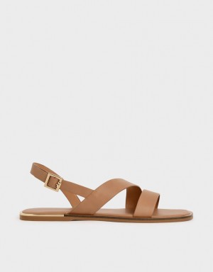 Σανδαλια Charles And Keith Asymmetric λουρακια Slingback καφε | 25948-NSXF