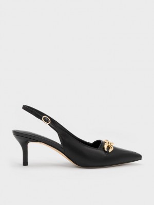 Γοβεσ Charles And Keith Avani Χοντρός Chain-Embellished Slingback μαυρα | 20134-DWRA