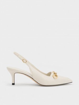 Γοβεσ Charles And Keith Avani Χοντρός Chain-Embellished Slingback ασπρα | 24395-VJHR
