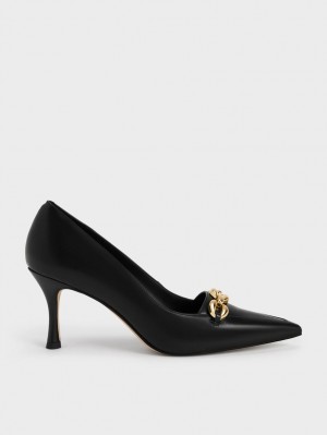 Γοβεσ Charles And Keith Avani Χοντρός Chain Stilleto Heel μαυρα | 10865-QKXW
