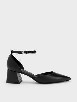 Γοβεσ Charles And Keith Beaded Ankle-λουρακια D'Orsay μαυρα | 96035-SFMP