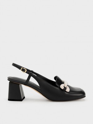 Γοβεσ Charles And Keith Beaded Slingback Loafer μαυρα | 75286-HNPL