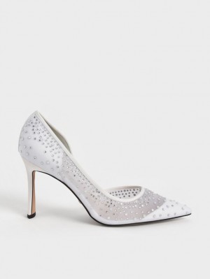 Γοβεσ Charles And Keith Blythe Mesh Embellished Half-D'Orsay ασπρα | 92386-GIFN