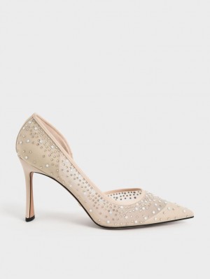 Γοβεσ Charles And Keith Blythe Mesh Embellished Half-D'Orsay Μπεζ | 36029-TPHO