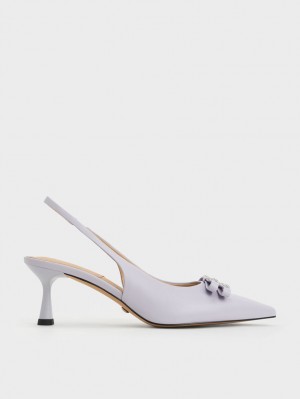 Γοβεσ Charles And Keith Bow Crystal-Embellished δερματινα Slingback μωβ | 09743-VFSL