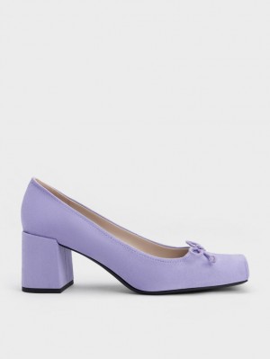 Γοβεσ Charles And Keith Bow Square-toe Textured μωβ | 63412-CPSW