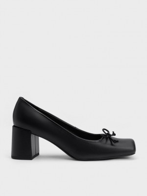 Γοβεσ Charles And Keith Bow Square-toe μαυρα | 59031-DJXQ