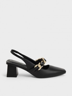 Γοβεσ Charles And Keith Braided Chain-Link Slingback μαυρα | 46950-QOAM