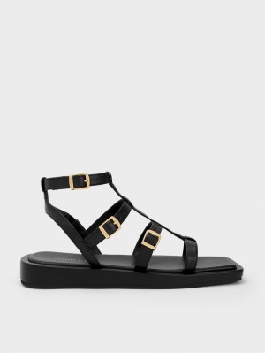 Σανδαλια Charles And Keith Buckled Gladiator μαυρα | 65319-GQBV