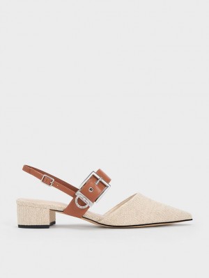 Γοβεσ Charles And Keith Buckled λουρακια Linen Slingback Μπεζ | 26510-EFDQ