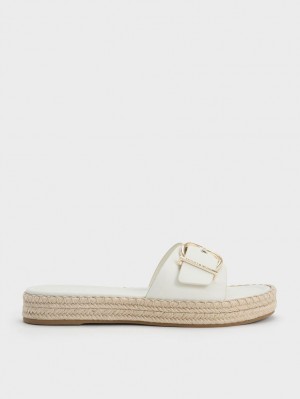 Σανδαλια Charles And Keith Buckled εσπαντριγιεσ ασπρα | 57821-JCUS
