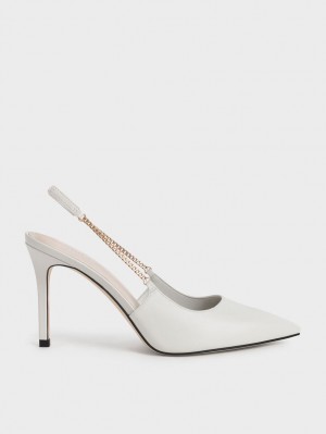 Γοβεσ Charles And Keith Chain-Link Slingback Stiletto ασπρα | 14307-NCHI