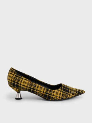 Γοβεσ Charles And Keith Checkered Spool Heel κίτρινα | 35712-QRFW