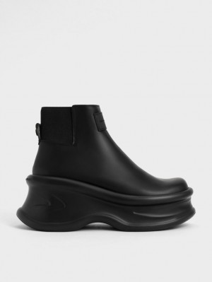 Μποτακια Charles And Keith Curved flatforms μαυρα | 20864-ITJX