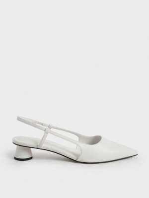 Γοβεσ Charles And Keith Cylindrical Heel Slingback ασπρα | 89312-XUDQ