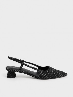 Γοβεσ Charles And Keith Cylindrical Heel Tweed Slingback μαυρα | 35819-TCSK
