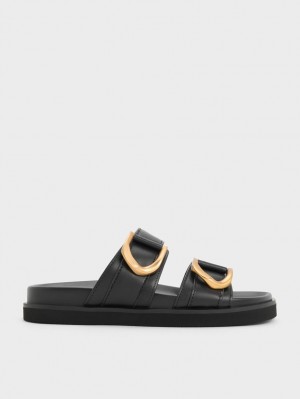 Σαγιοναρεσ Charles And Keith Gabine Buckled δερματινα μαυρα | 20631-NZSL