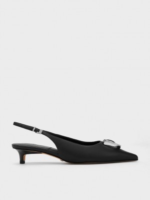 Γοβεσ Charles And Keith Gabine δερματινα Slingback μαυρα | 60234-SKMY