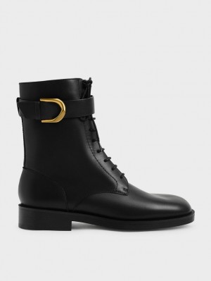 Μποτακια Charles And Keith Gabine δερματινα δαντελα-Up μαυρα | 35179-RMXV