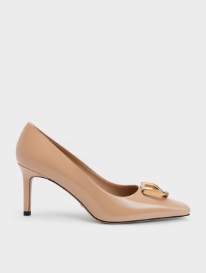 Γοβεσ Charles And Keith Gabine λουστρινι δερματινα Tapered Μπεζ | 70938-QWXR