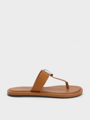 Σανδαλια Charles And Keith Gabine δερματινα Στρινγκ καφε | 23451-HMGX