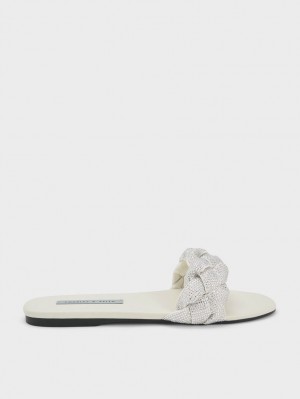 Σαγιοναρεσ Charles And Keith Gem-Embellished Braided λουρακια κρέμα | 38964-MRHU