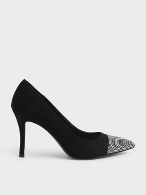 Γοβεσ Charles And Keith Gem-Embellished Textured Stiletto μαυρα | 41360-TGUD