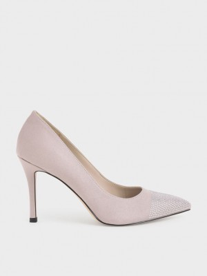 Γοβεσ Charles And Keith Gem-Embellished Textured Stiletto μωβ | 70384-CTLE