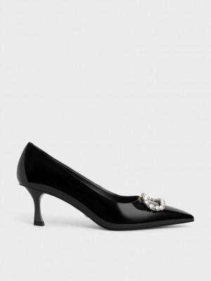 Γοβεσ Charles And Keith Gem-Embellished λουστρινι δερματινα μαυρα | 07365-EGJW