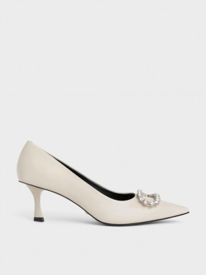 Γοβεσ Charles And Keith Gem-Embellished λουστρινι δερματινα ασπρα | 34816-JWSO