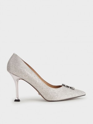 Γοβεσ Charles And Keith Glitter Gem-Embellished ασημι | 36821-FRDU
