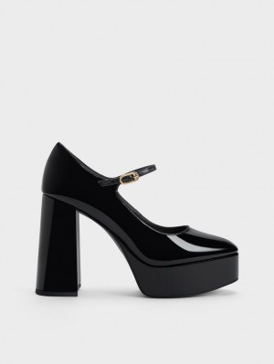 Γοβεσ Charles And Keith Jemma λουστρινι flatforms Mary Jane μαυρα | 49780-DZBY