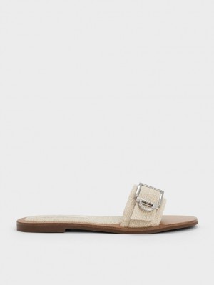 Σαγιοναρεσ Charles And Keith Linen Metallic πόρπης Μπεζ | 80317-SJTW
