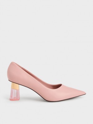 Γοβεσ Charles And Keith Metallic Accent Clear Heel ροζ | 98160-DKXW