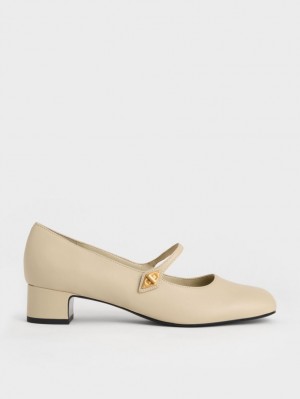Γοβεσ Charles And Keith Metallic Accent Mary Jane Μπεζ | 26583-HEPZ