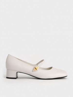 Γοβεσ Charles And Keith Metallic Accent Mary Jane ασπρα | 34580-TNMH