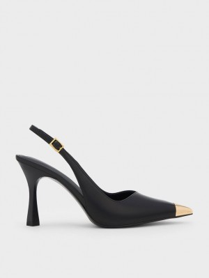 Γοβεσ Charles And Keith Metallic Cap Pointed-toe Slingback μαυρα | 52384-JXNP