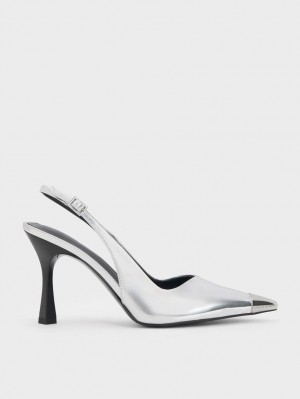 Γοβεσ Charles And Keith Metallic Cap Pointed-toe Slingback ασημι | 45063-TCMK