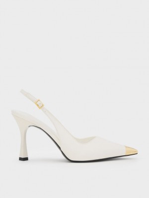 Γοβεσ Charles And Keith Metallic Cap Pointed-toe Slingback ασπρα | 91825-MRUT