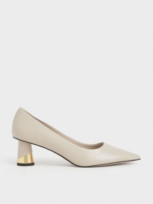 Γοβεσ Charles And Keith Metallic Sculptural Heel κρέμα | 87452-GINA