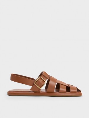 Σανδαλια Charles And Keith Metallic πόρπης Caged Slingback καφε | 42596-DILG