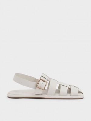 Σανδαλια Charles And Keith Metallic πόρπης Caged Slingback ασπρα | 52403-TNMG