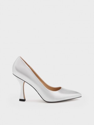 Γοβεσ Charles And Keith Metallic δερματινα Flare Heel ασημι | 34698-SFZH